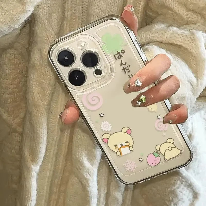 Strawberry R-Rilakkuma Bears Phone Case For iPhone 17 16e 16 15 14 13 12 11 Air Pro Max 7 8 Plus Transparent Soft Back Cover