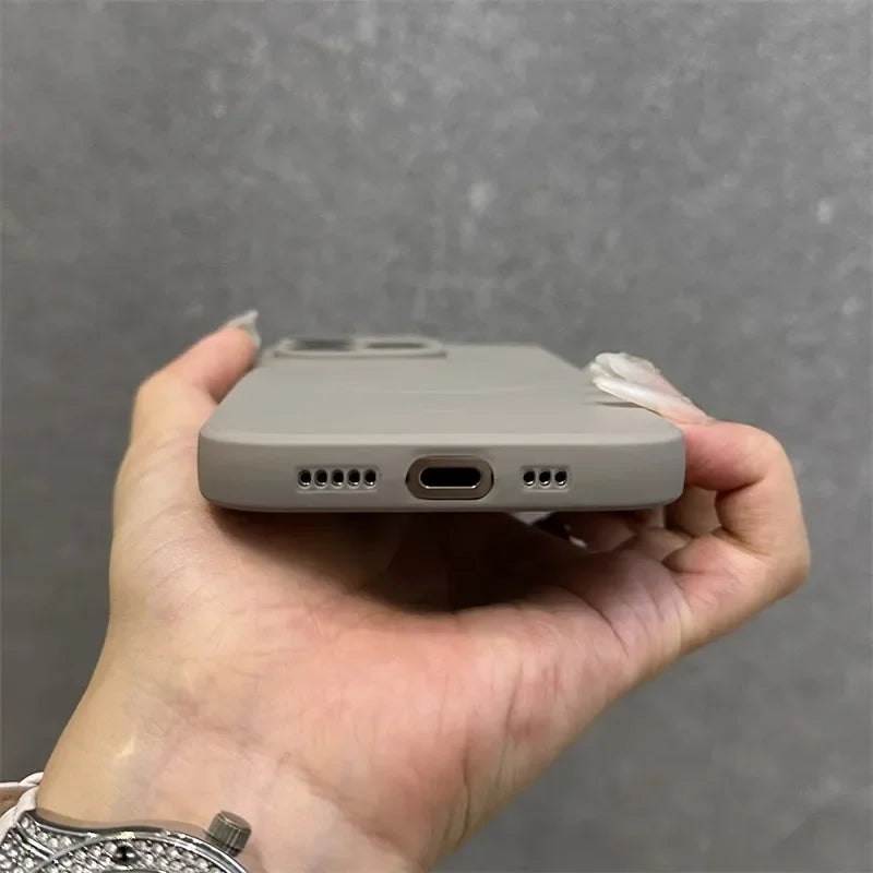 Genuine liquid silicone magsafe charging phone case for iPhone 16 15 14 13 12 11 Pro Max Plus Mini Titanium gray soft back cover