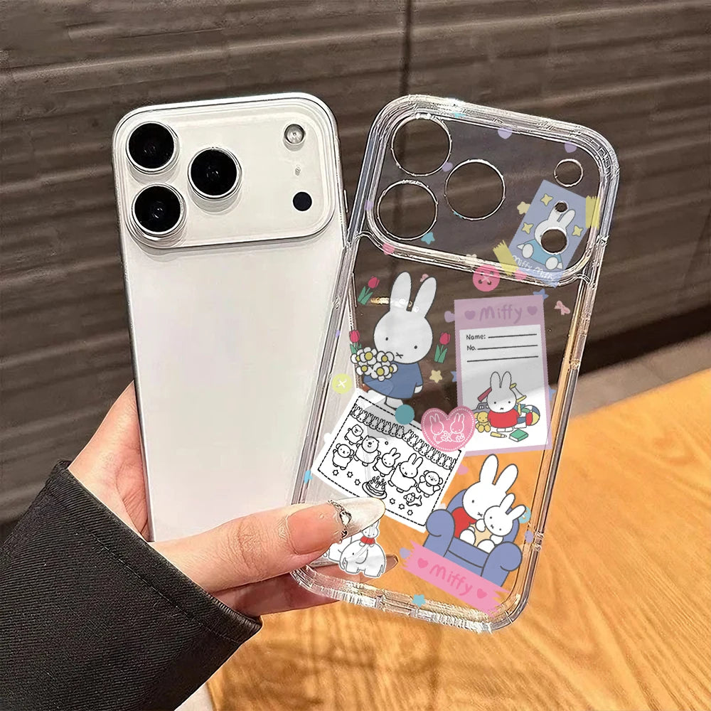 Cartoon Rabbit M-Miffies Phone Case for iPhone 17 17e Air 16 16e 15 14 Plus 13 12 11 Pro Max X Xs XR 8 TPU Transparent Cover