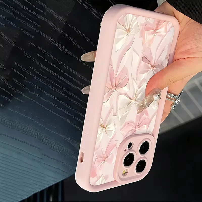 Bow-Knot Pink Bow Pattern Shockproof Soft TPU Phone Case For iPhone 11 12 13 14 15 16 Pro Max XS X XR 7 8 Plus 16E SE 2022 Cover