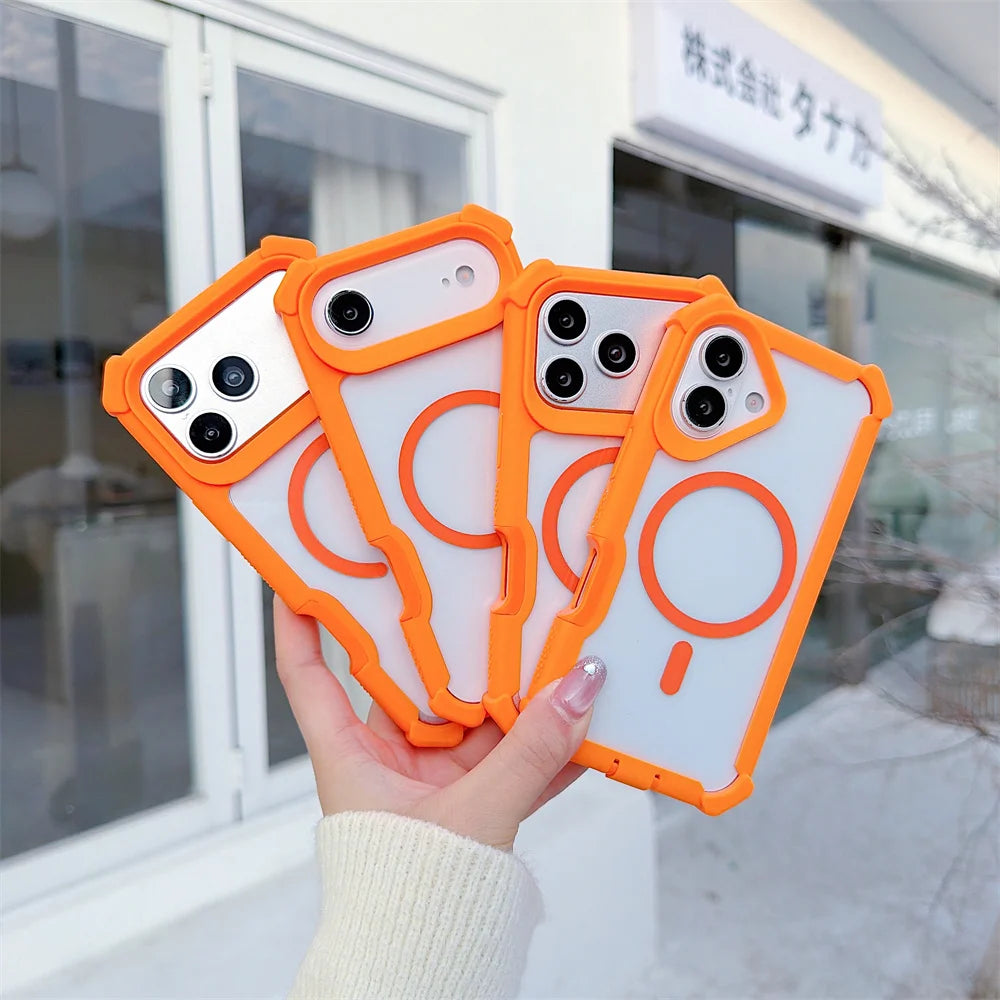 Magnetic Luxury Transparent Armor Shockproof Case For iPhone 17 Pro Max Air 17 Pro 16 15 14 13 12 11 for Magsafe Anti-fall Cover