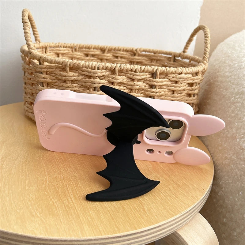 Cartoon Bat Cute Cat Ears Silicone Soft Case for IPhone 17 16 15 14 13 Pro Max 17Pro IPhone17 i17 ProMax Phone Cover Accessories