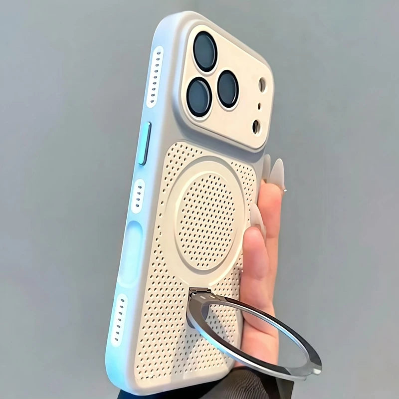 Luxury Dissipation With Holder Heat Phone Case For iPhone 12 13 14 15 16 17 Pro Max Plus Magnetic Matte Bumper Back Cases Cover