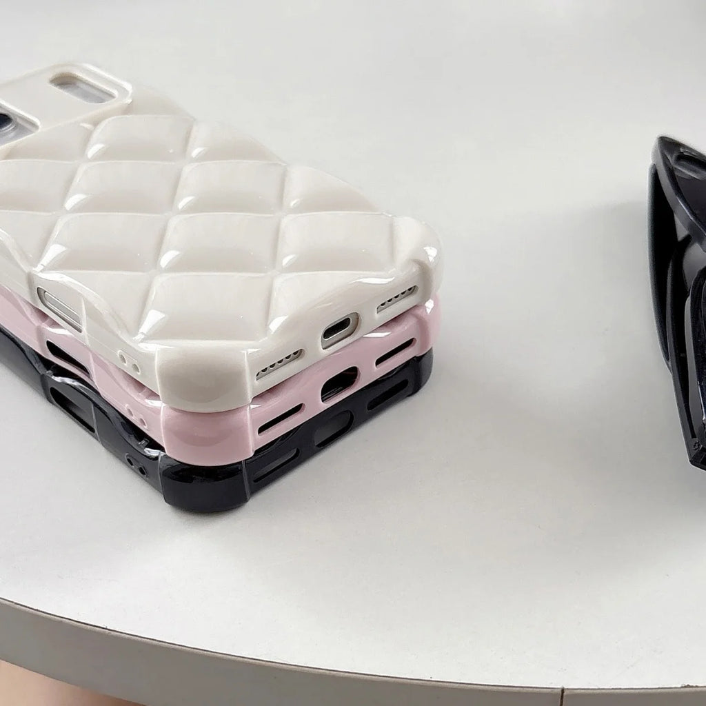 3D Rhombus Diamond Grid Pattern Phone Case For iPhone 17 Air 16 E 15 14 13 12 Mini 11 Pro Max Plus Glossy Shockproof Soft Cover