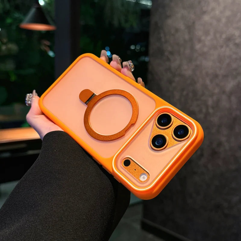 Luxury Matte Defender Metal Magnetic Case For iPhone 17 Air 16 15 14 13 12 11 Pro Max Plus Transparent Shockproof Stand Cover