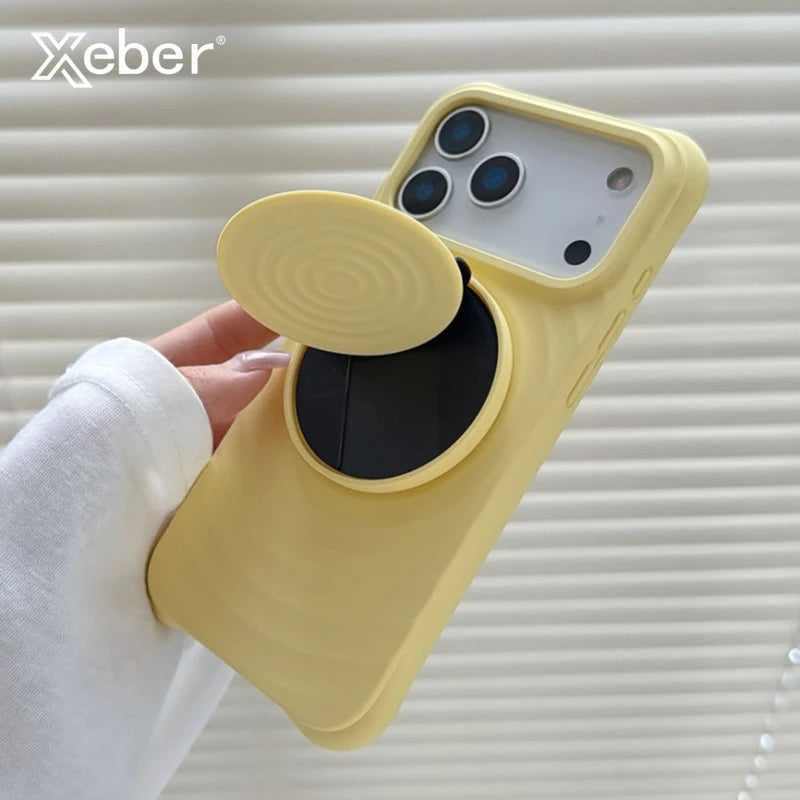 Luxury Silicone Ripple Case For iPhone 17 Air With Hidden Holder For iPhone 17 16 15 14 Pro Max Plus Shockproof Stand Back Cover