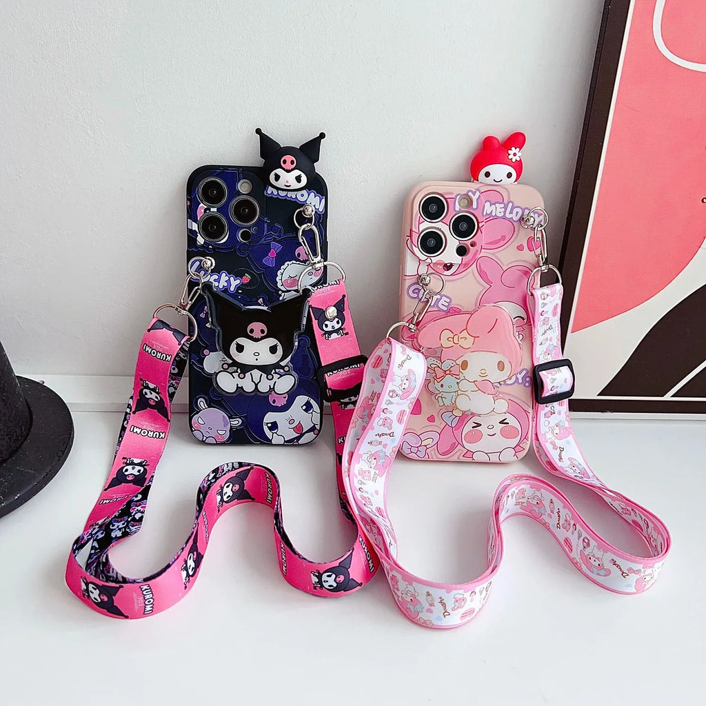 Sanrio 3D Cartoon Kitty Kuromi Holder Case For Samsung Galaxy A70S A11 A21S A21 A31 A51 A71 A02 A02S Crossbody Lanyard Cover