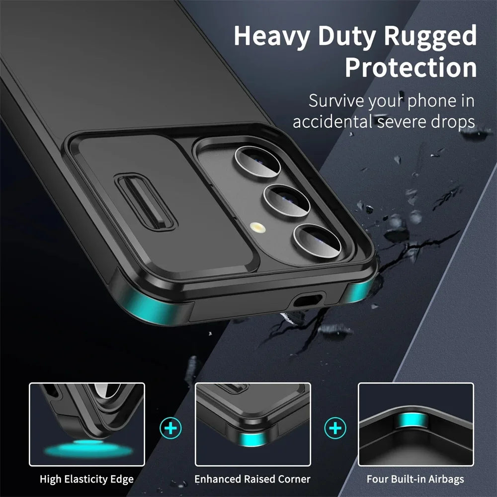 Slide Camera Lens Protection Case For Samsung Galaxy S25 S24 S22 S23 Ultra Plus Note20 A53 A33 Solid Color Armor Shockpoof Cover