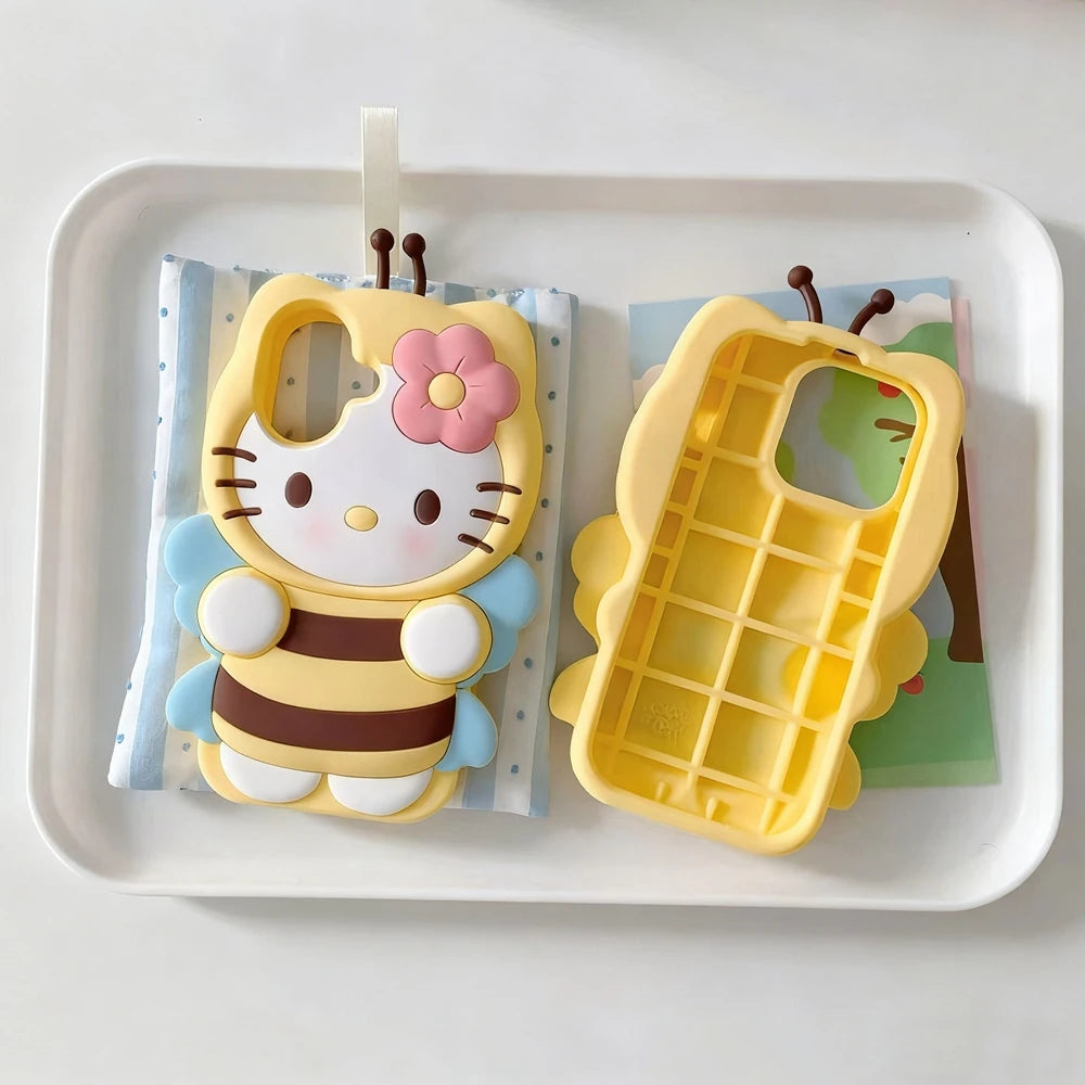 For iPhone 14 15 16 17 Pro Max 4 4S 5 5S SE 7 8 Plus X XS XR 11 12 13 Mini Lovely Flower Bee 3D Cartoon Silicone Phone Case