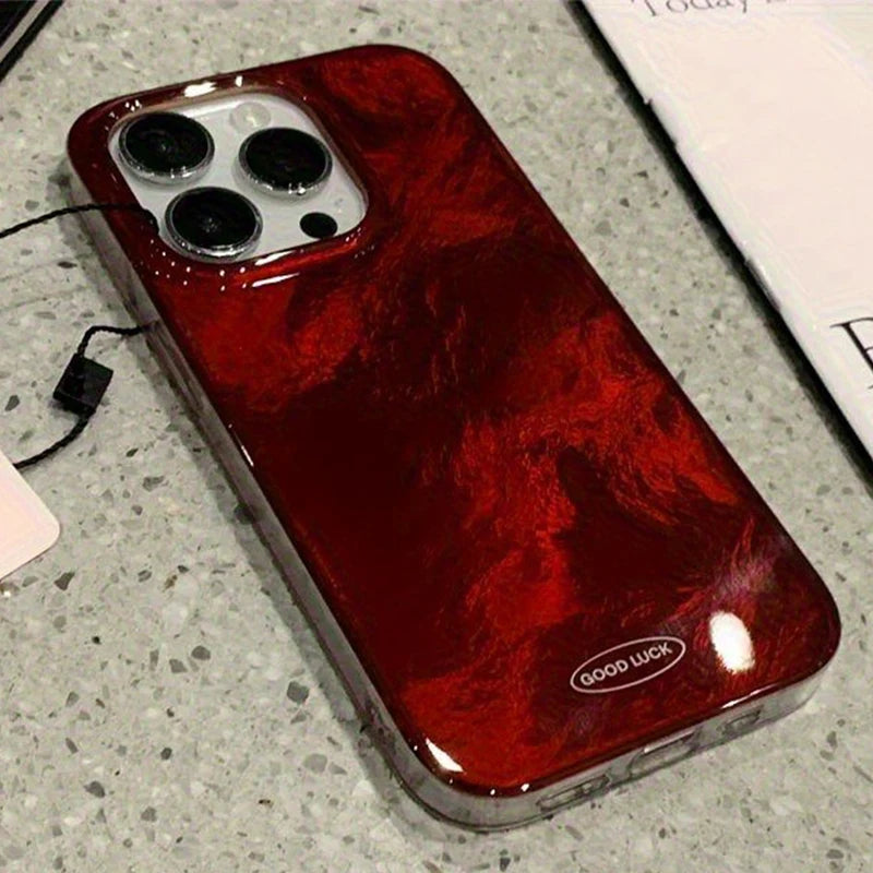 Retro Red Amber Glacier Texture Phone Case For iPhone 17 16 15 14 13 12 11 Pro Max Air Cover For iPhone XS X XR 7 8 Plus Fundas
