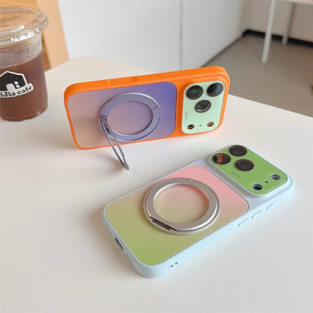 Liquid PC Contrast Color Gradient Bracket for Masgafe Case for iPhone 17 Pro 16 15 14 13 Pro Max for Magnetic Stand Holder Cover