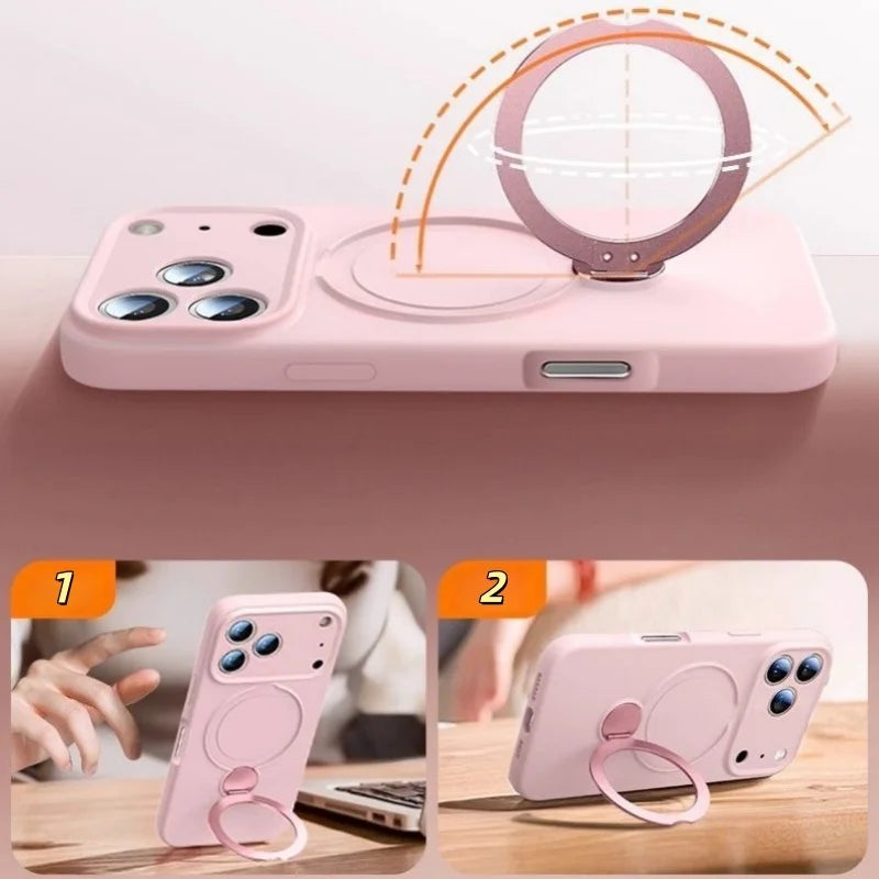 For iPhone Air 17 Pro Max Luxury Liquid Silicone Magsafe Magnetic Stand Phone Cover On 16 15 14 13 Bumper Protector Holder Case
