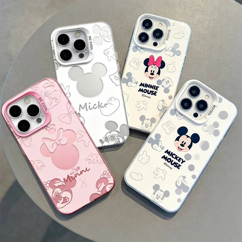 Pretty Cute Mickey Minnie Mouse Case For Samsung Galaxy S26 Ultra S25 S24 S23 S22 Ultra Plus FE A57 A56 A55 5G Metal Lens Casing