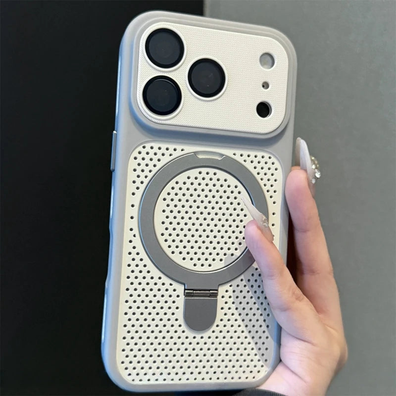 Luxury Dissipation With Holder Heat Phone Case For iPhone 12 13 14 15 16 17 Pro Max Plus Magnetic Matte Bumper Back Cases Cover