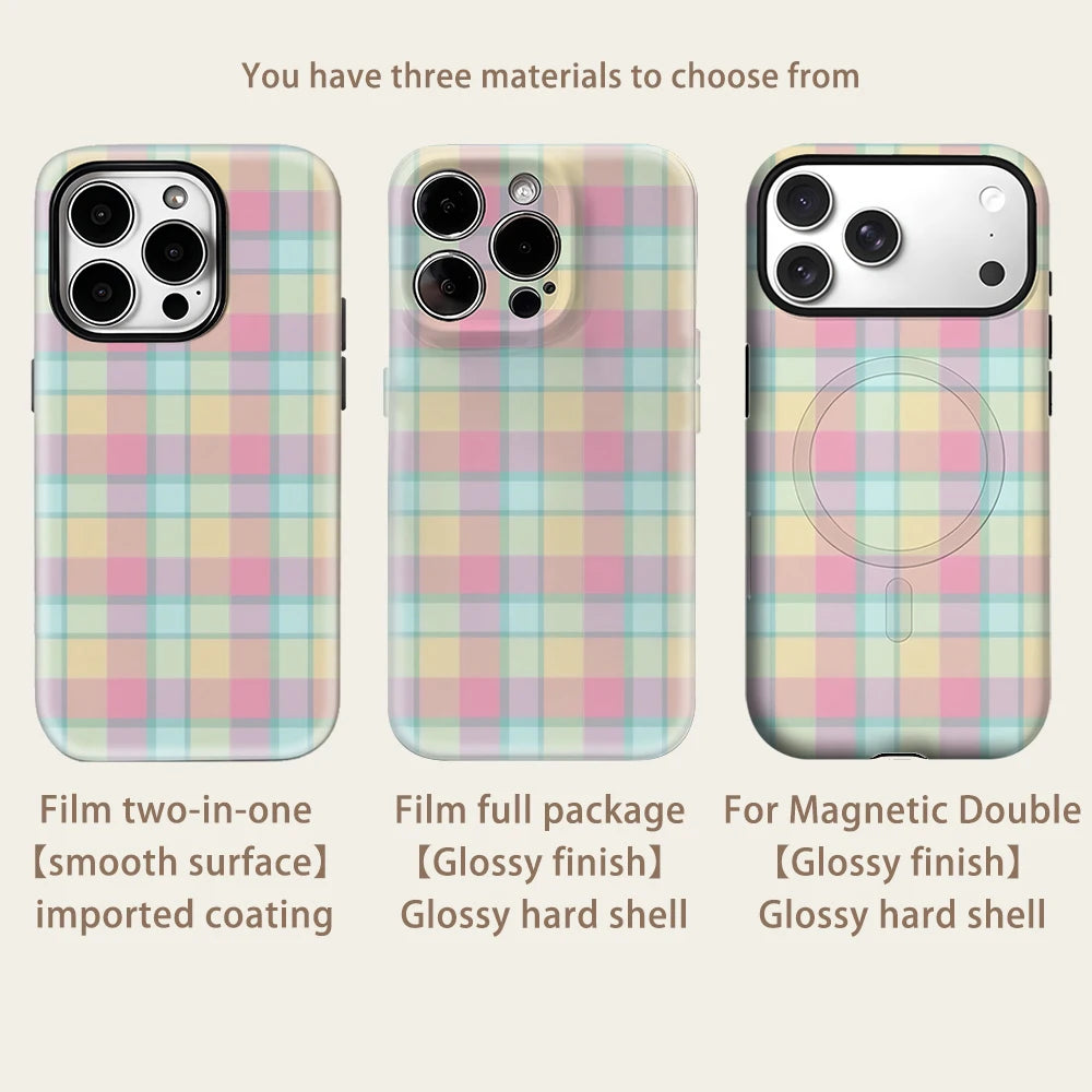 Pastel Plaid for IPhone17 Must for Magnetic Phone Case for IPhone 17 16 15 14 13 Pro Max Plus Single Double-layer Tough Case