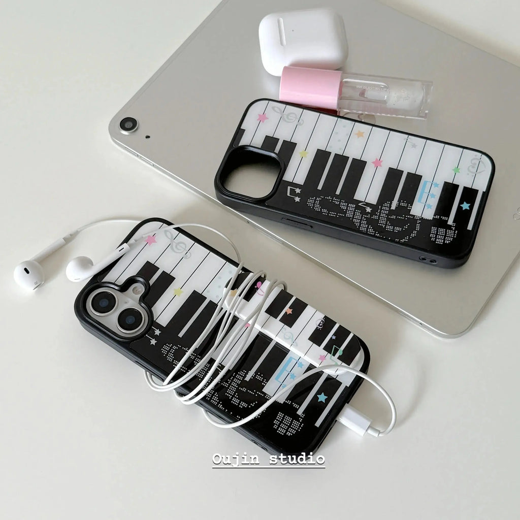 Korean Ins Art Piano Key Notes Creative Exquisite Cute Phone Case For iPhone 17 16 15 14 13 12 11 Pro Max 14 15 Plus Y2K Cover