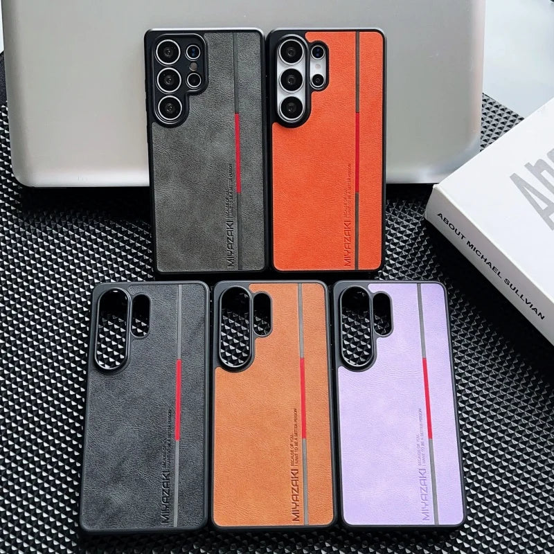 Luxury Leather Lines Color Blocking Case for Samsung Galaxy S26 S25 S24 S23 S22 Ultra Retro Armor Shockproof Bumper Phone Cover