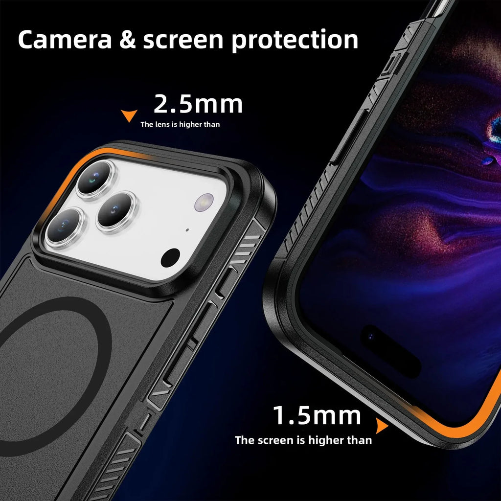 Rugged Military Grade Anti-Drop Ott Armor Case For IPhone17 Pro Max Air 16 15 14 Plus 13 12 For MagSafe Charging Protect Cover