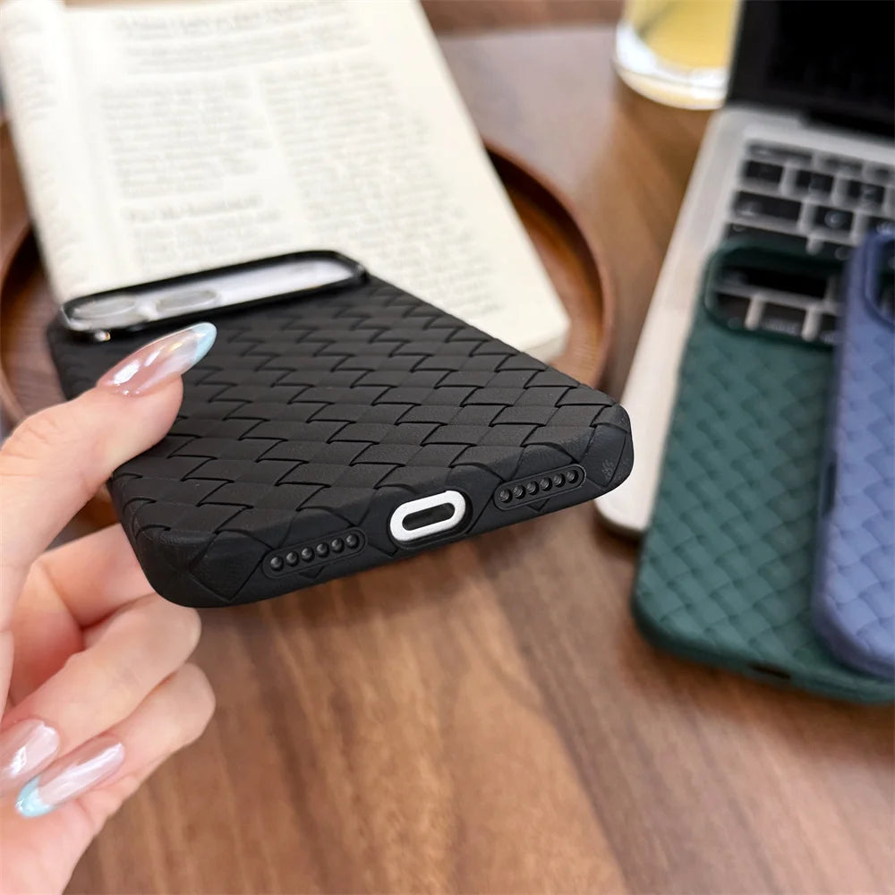 Luxury Weave Pattern Phone Case For iPhone 17 Air 16 15 Plus 14 13 12 Pro Max Braided Textured Breathable Shockproof Back Cover