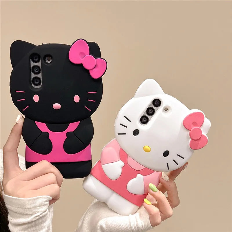 Cute 3D Hello Kittty Phone Case For Samsung Galaxy S25 S24 S23 S22 Ultra Plus S20 S21 S23 FE A54 A55 A36 A16 Soft Silicone Cover