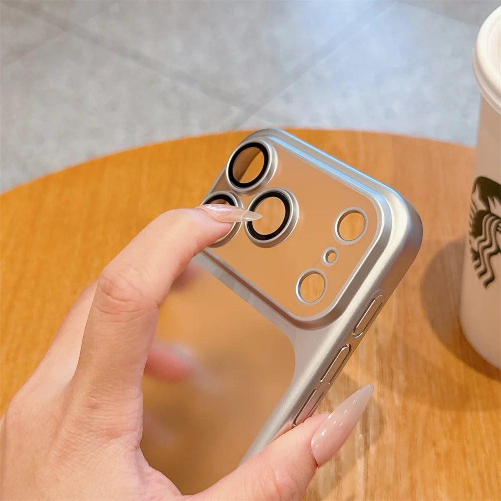 Luxury Frosted Transparent Matte Phone Case For iPhone 16 15 17 Pro Max Air 14 13 12 11 Metallic Color Frame Protection Cover