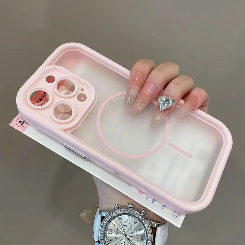 Luxury Matte For Magsafe Transparent Phone Case For iPhone 17 16 Plus 15 14 13 12 Pro Max Air Magnetic Lens Protective Cover