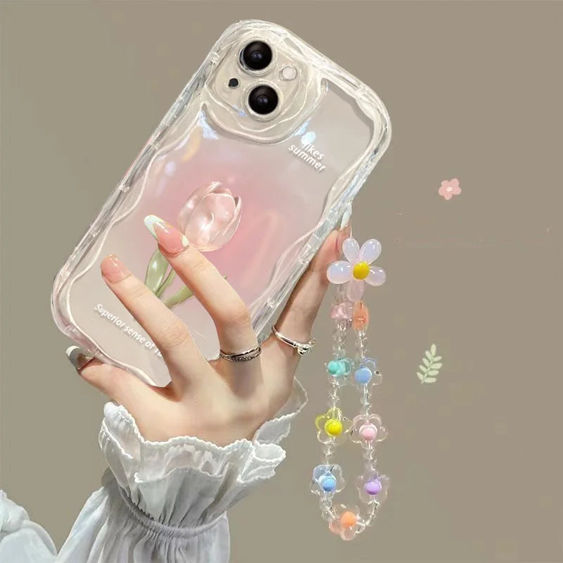 Tulip Flower Chain Case For Samsung Galaxy A17 A16 A36 A26 A56 A55 A35 A25 A15 A07 A06 A32 A50S A51 M16 cover Bracelet