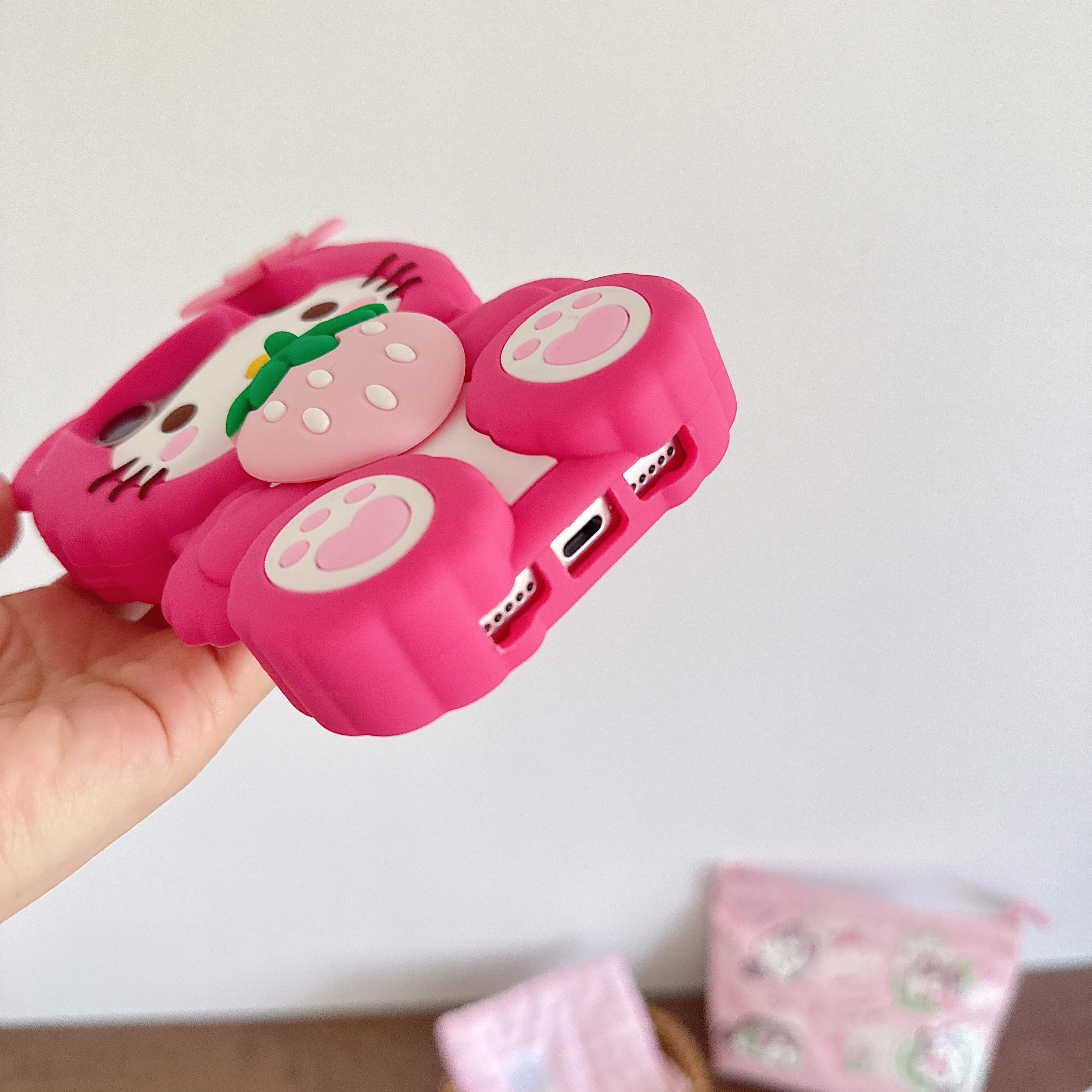 Cute Strawberry For Hello Kitty Phone Case For iPhone 17 16 15 14 13 12 Pro Max Plus Soft Silicone Shockproof Anti Drop Cover