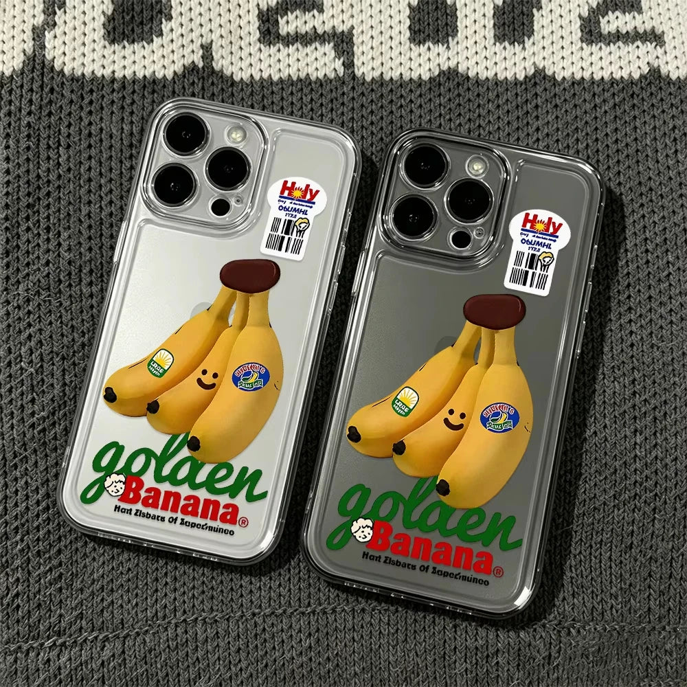 Cartoon Smiley Banana Fruit Sticker Phone Case For Samsung Galaxy S26 S23 S24 S25 Ultra S22 S21 S20 Plus FE A50 A52 Cover