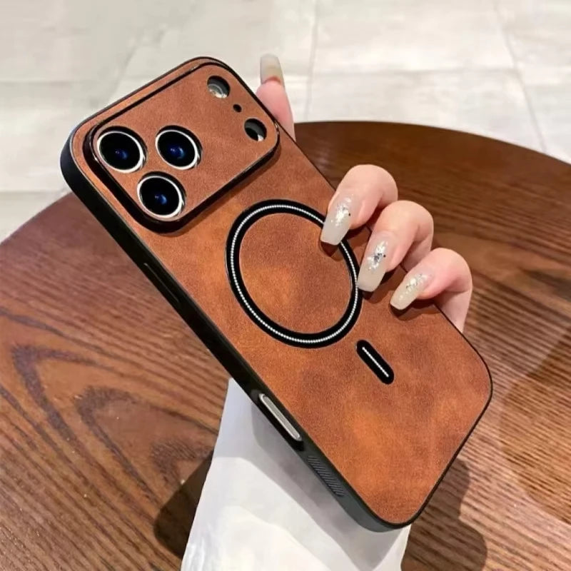 Luxury Faux Leather For Magsafe Case For iPhone 17 16 13 15 14 12 11 Pro Max Plus Shockproof Cases For iPhone 17 Air Accessories