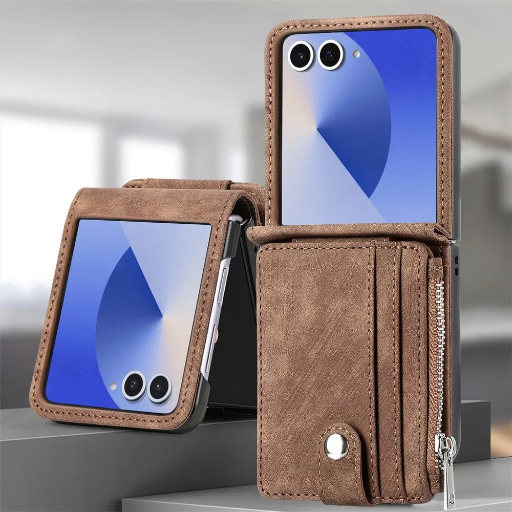 2 in 1 Detachable Leather Wallet Cover For Samsung Galaxy Z Flip 7 fe 6 5 4 3 Flip7 Flip6 Flip5 5G Phone Case with Card Holder