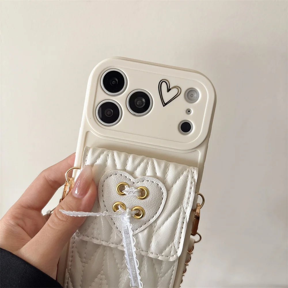Crossbody Necklace Strap Metal Leather Lanyard Phone Case For iPhone 17 16 15 14 13 12 11 Pro Max Air 7 8 Plus XS Wallet Cover