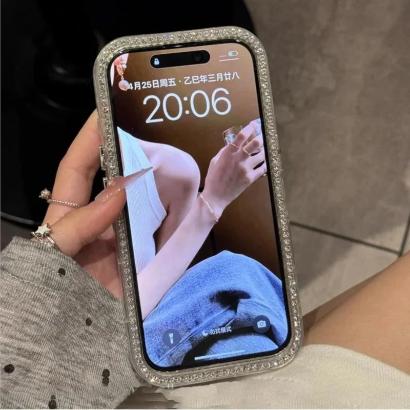 Aesthetic Shining Diamond Case For iPhone 16 15 14 13 12 Pro Max Plus 11 Luxury Full Rhinestones Candy Jelly Hard Acrylic Cover
