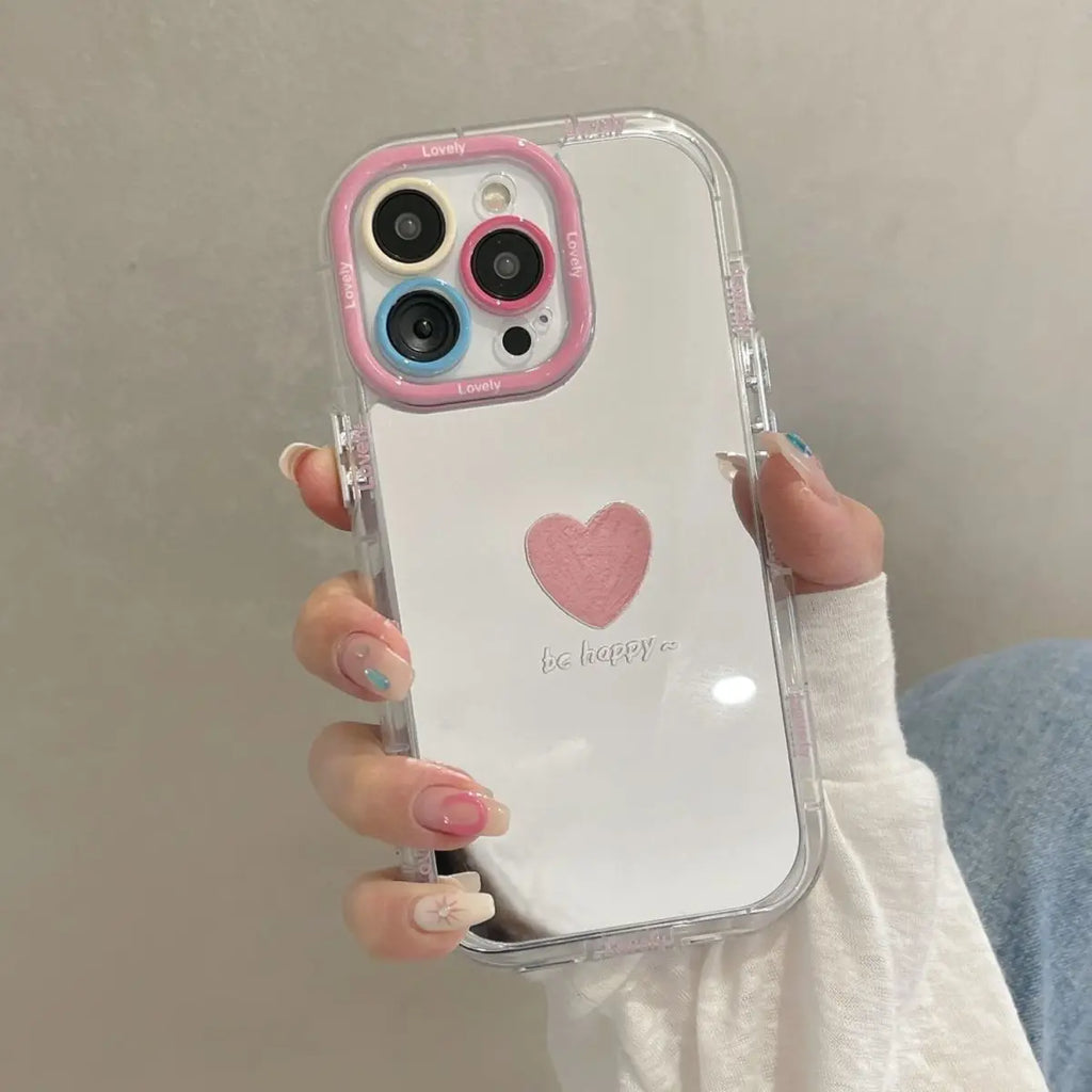 Lovely Love Butterfly Makeup Mirror Case For iPhone 17 Air 16 15 14 13 12 Pro Max 16 Plus Silicone Bumper Cute Back Covers Y2k