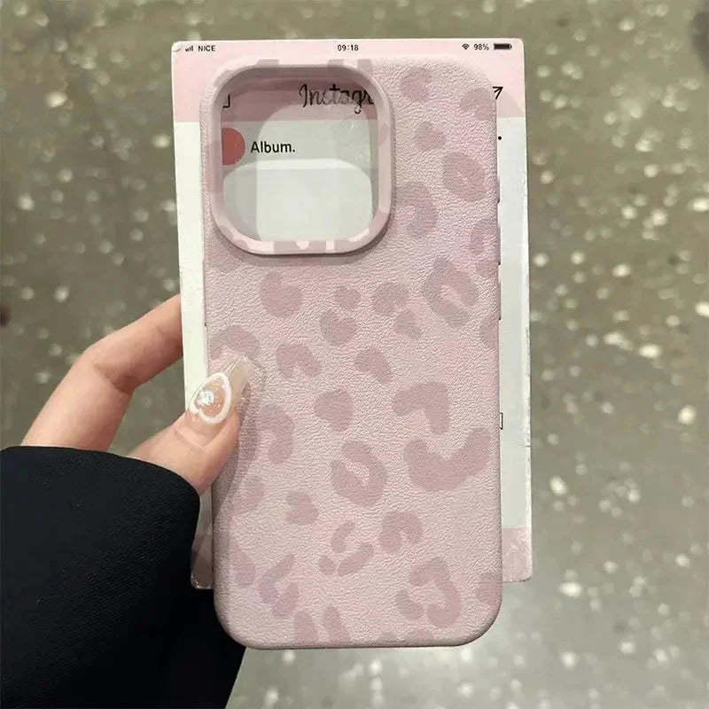 INS Brown Leopard Print Phone Case For Samsung Galaxy S25 FE S24 S23 S22 S21 S20 S25 S10 Ultra Plus S24 FE Casing Lichee Pattern
