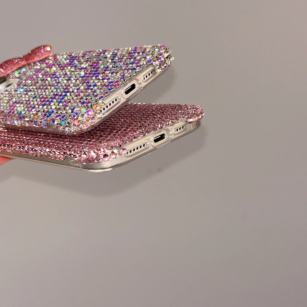 3D Glitter Bowknot Diamond Crystal Phone Case for iPhone 13 12 15 14 16 Plus 17Pro 17 Pro Max Air 11 Shockproof Bling Cover Case