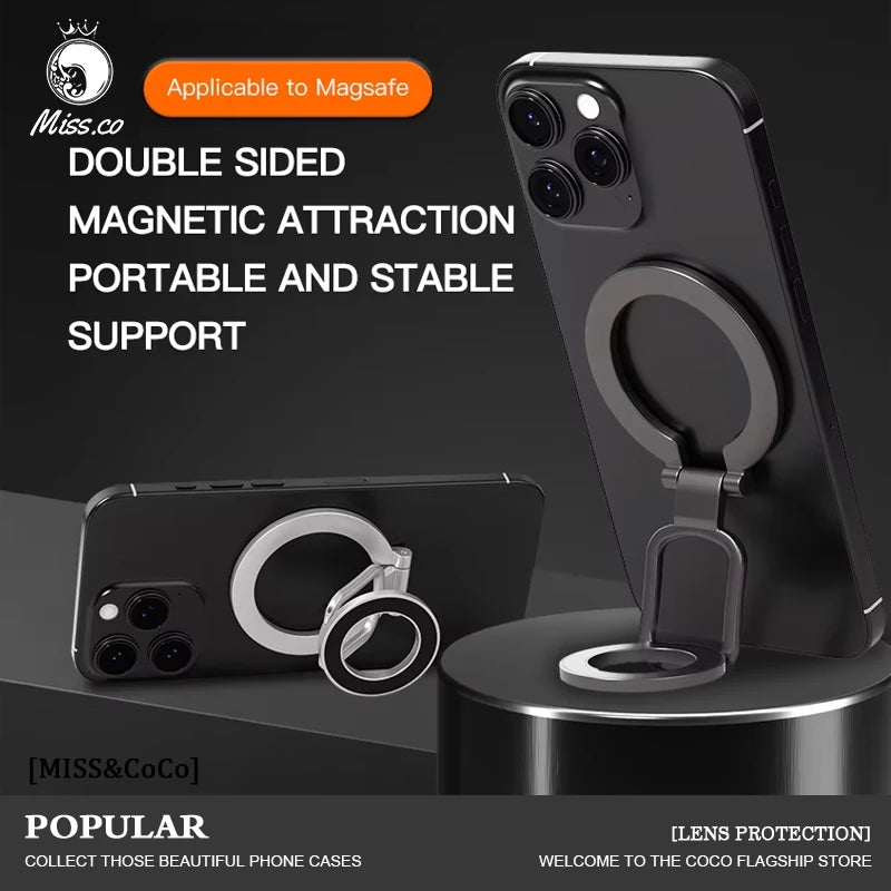 2026 Double-Sided For MagSafe Phone Holder for iPhone 17 16 15 Foldable 360° Rotating Stand Strong Magnet & Finger Grip Suppor