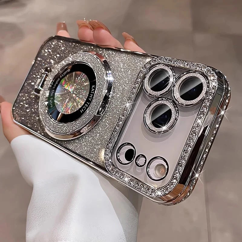 Plating For Magsafe Magnetic Stand Holder Rhinestones Case For iPhone 17 Pro Max 16 11 12 13 14 15 Plus Diamond Bumper Cover