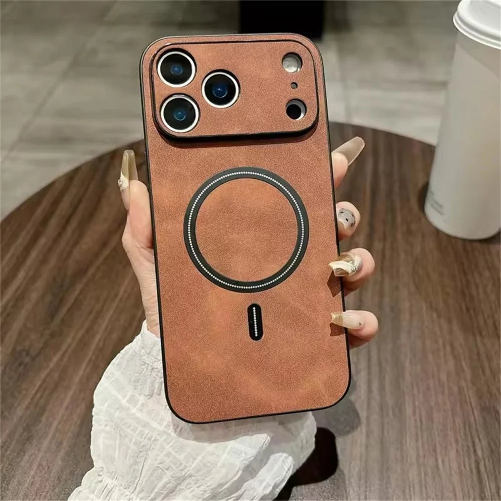 Shockproof Leather for Magsafe Phone Case for iPhone 17 16 15 14 Plus 13 Pro Max Air Magnetic Wireless Charging Back Cover Funda