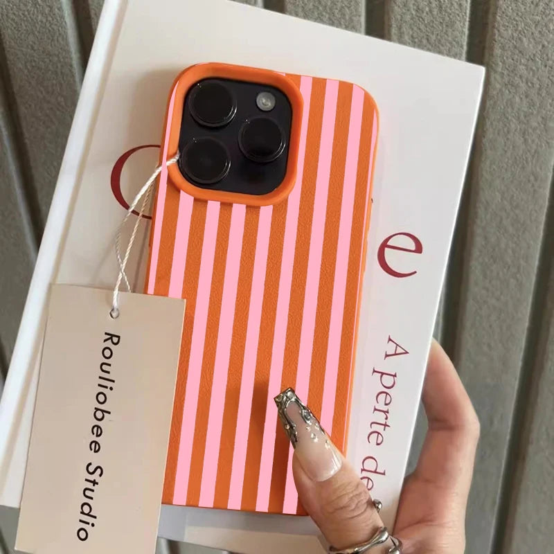 Minimalist INS Phone Case For iPhone 17 16 15 Pro Max XS X XR 7 8 Plus 16E 16 17 13 14 12 11 Pro Colorful Striped Couple Cover