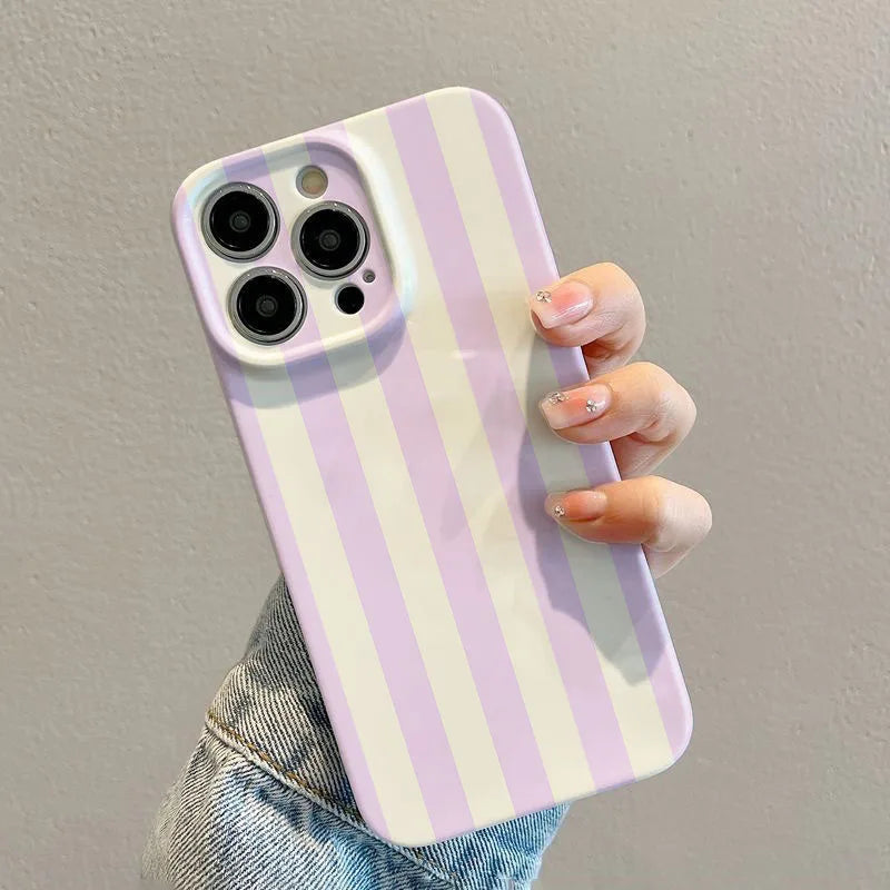 Phone Case For iPhone 17 16 15 14 13 12 11 Pro Max Air 16e 7 8 Plus XS Max X XR Purple Stripe Hard PC Bumper Cover Coque