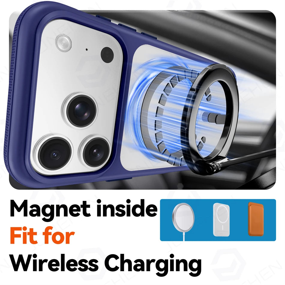 For Magsafe Skin Feel Transparent Phone Case For iPhone 17 16 15 Plus 14 13 12 Pro Max Air Metal Buttons Siliconen Bumper Cover