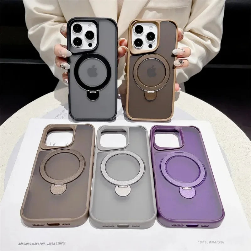 Luxury magnetic MagSafe 360-degree rotating stand phone case for iPhone15 13 14 12 16ProMax foldable stand shockproof back cover