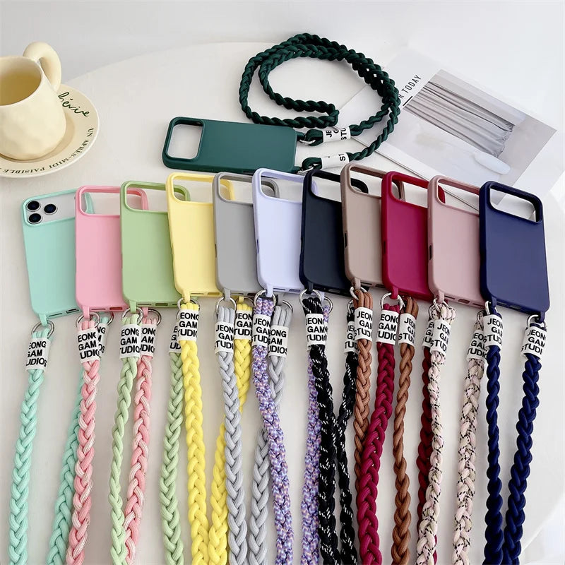 Crossbody Lanyard Strap Phone Case For iphone 17 Air 16 Plus 16E 15 14 13 Pro Max Candy Color Silicone Soft TPU Back Cover