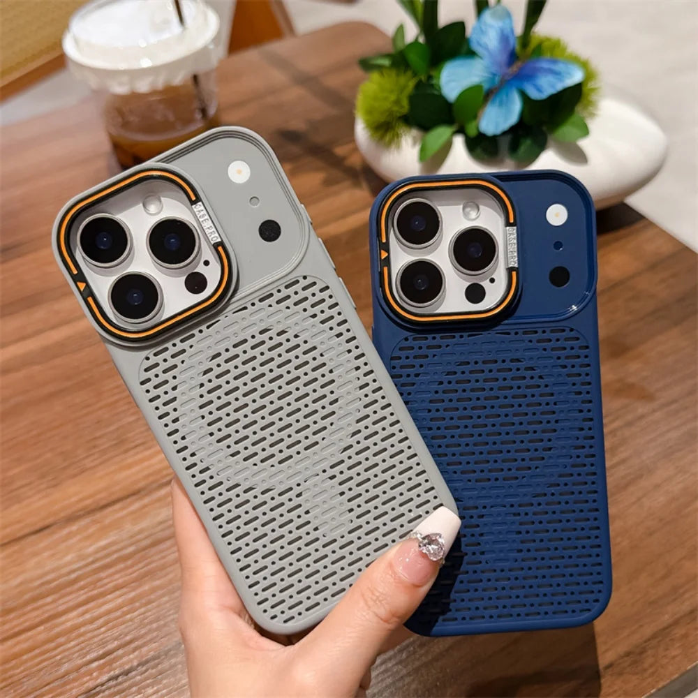 For Magsafe Magnetic Heat Dissipation Lens Holder Case For iPhone 17 16 15 14 Plus 13 12 11 Pro Max Frosted Bracket Bumper Cover