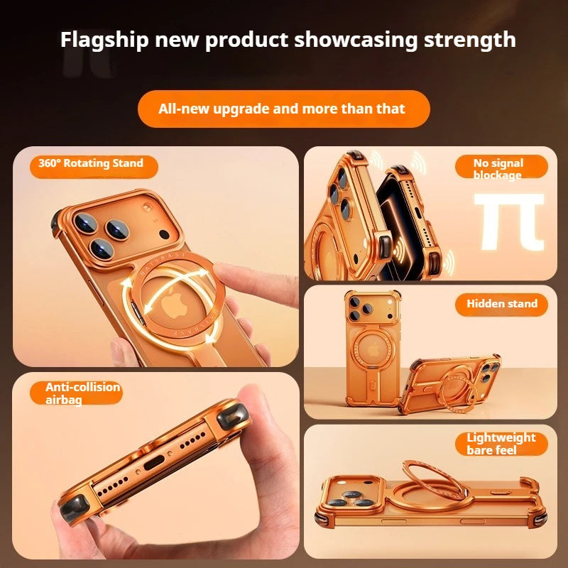Eary for iPhone 17 Pro Max 17 Pro Phone Case Magnetic 360°Rotation Stand Frameless Shell for Magsafe Shockproof Protector Cover