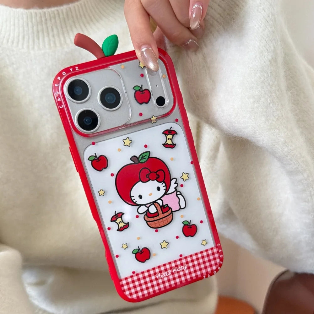 Cute IMD Red Apple 3D KT Phone Case For iPhone 17 Pro Max 16 15 14 Pro Max 13 Shockproof Bumper Protection Hard Back Cover Caps