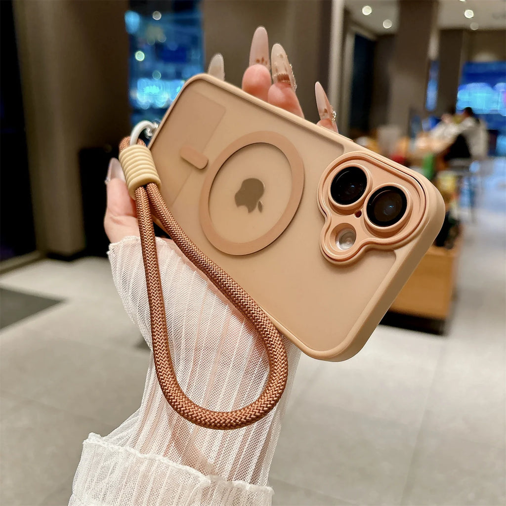 For iPhone 17 17Air 17Pro 17ProMax Magsafe Wireless Charge Matte Translucent Cove With lanyard Magnetic Armor Shockproof Case