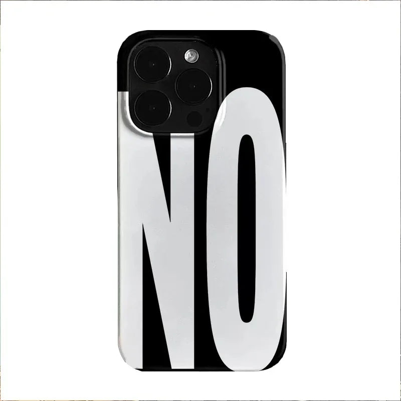 NO And YES Personalized Art Black And White Letters Phone Case For IPhone 16 15 14 13 12 11 Pro Max Plus Dustproof Cover Case