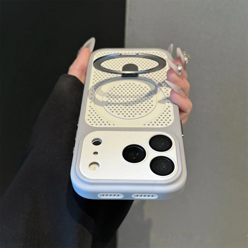 Luxury Dissipation With Holder Heat Phone Case For iPhone 12 13 14 15 16 17 Pro Max Plus Magnetic Matte Bumper Back Cases Cover